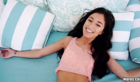 Long haired skinny girl sex on a swing