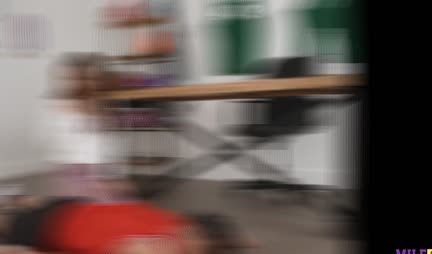 Busty coach in leggings tested a member of a young athlete