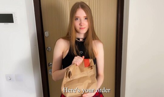 The young deliveryer is ready to suck and eat a member