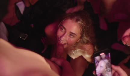 Girls without stopping sucks and bathes in sperm streams