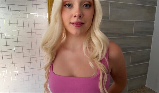 Blonde in panties erotically sucks a big cock