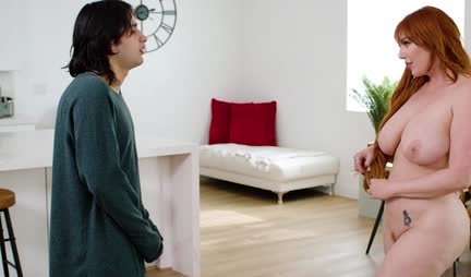 A red stepmother with big tits, a stepson seduces