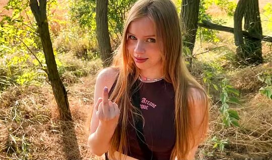The young girlfriend of the guy sucked in nature