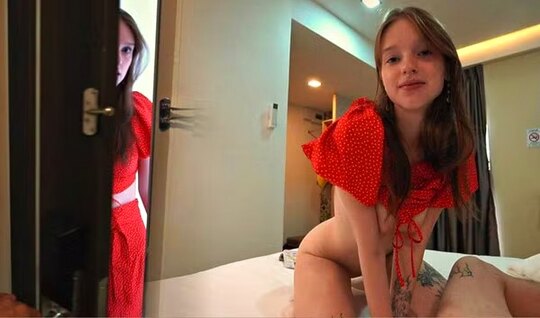 Young chick with smooth pussy sits on a dick