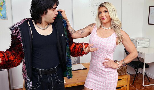 Sexy mother in linen fascinated a young guy