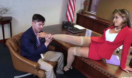 Passionate milf with big tits fucks in the office