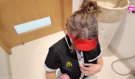 Russian waitress knows how to give a first-class blowjob