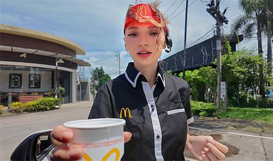 Russian waitress knows how to give a first-class blowjob