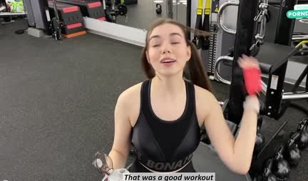 A fit girl in leggings doesn't mind getting laid after a workout