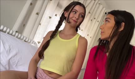 In close-up porn, girls caress one penis together