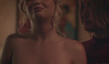 Double penetration of a cute blonde with small tits