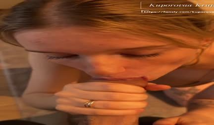 In POV porn, a cutie coolly sucks a guy's dick