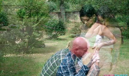 Naked brunette cool fucks with a big dick in nature