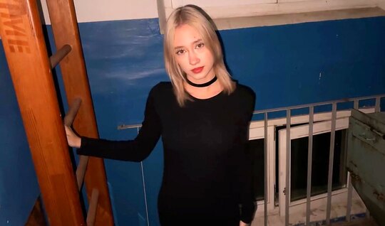 The libertine sucks the trunk in the entrance in POV porn