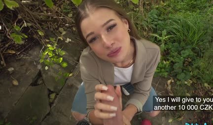 Just for the sake of money, the cutie is ready to suck in public