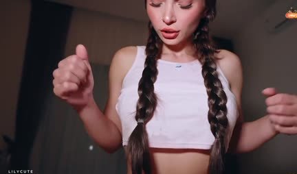 Russian cutie with pigtails sucks very cool before bed