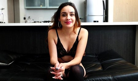 Cute brunette drycase with her lover on the set of home p...