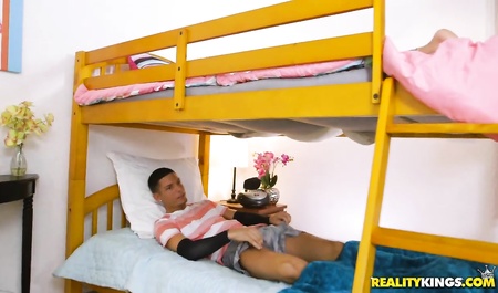 Student after training bangs curly mulatto with a strong penis