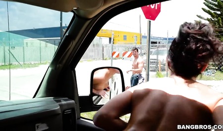 Boys take turns drawing a cute brunette in the cabin of the bus