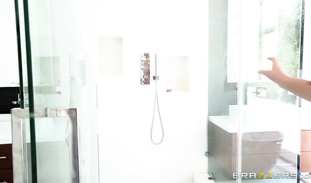 Busty wench escapes from the heat with a cold shower and hot sex