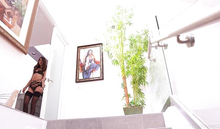 Long-haired teen splashing in the Jacuzzi before Threesome with double penetration