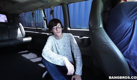The guy that looks like Harry Potter, seducing a brunette sex in the car