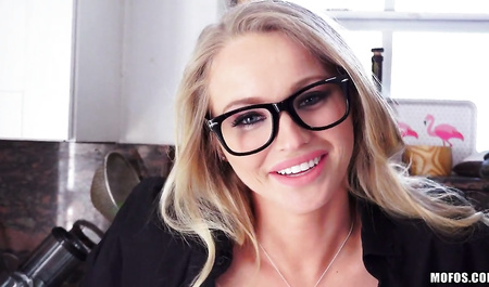 Bespectacled blonde has sex with a colleague in the workp...